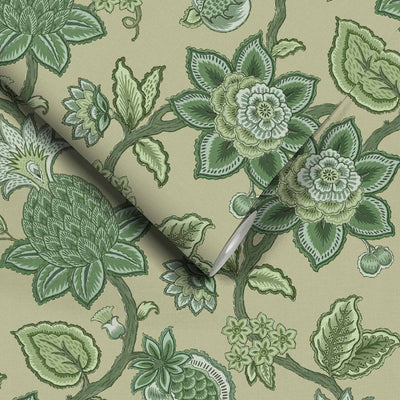 Doris Jacobean Green on Green Wallpaper