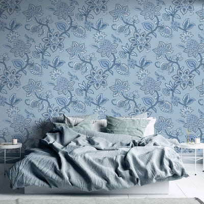 Doris Jacobean Blue on Blue Wallpaper