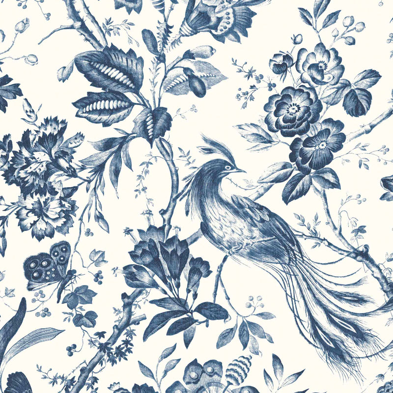 Plumage Porcelain Blue Botanical Bird Wallpaper By Woodchip & Magnolia 