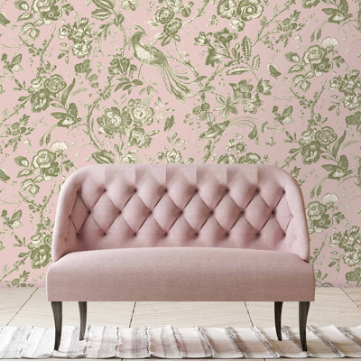Plumage Plaster Pink/Cream Botanical Bird Wallpaper By Woodchip & Magnolia 