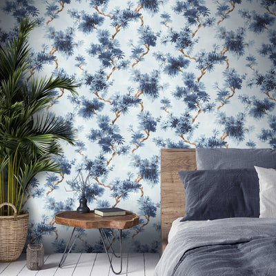 Aralia Ink Blue Wallpaper