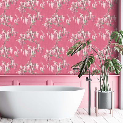 Wisteria Botanical Disco Pink Wallpaper