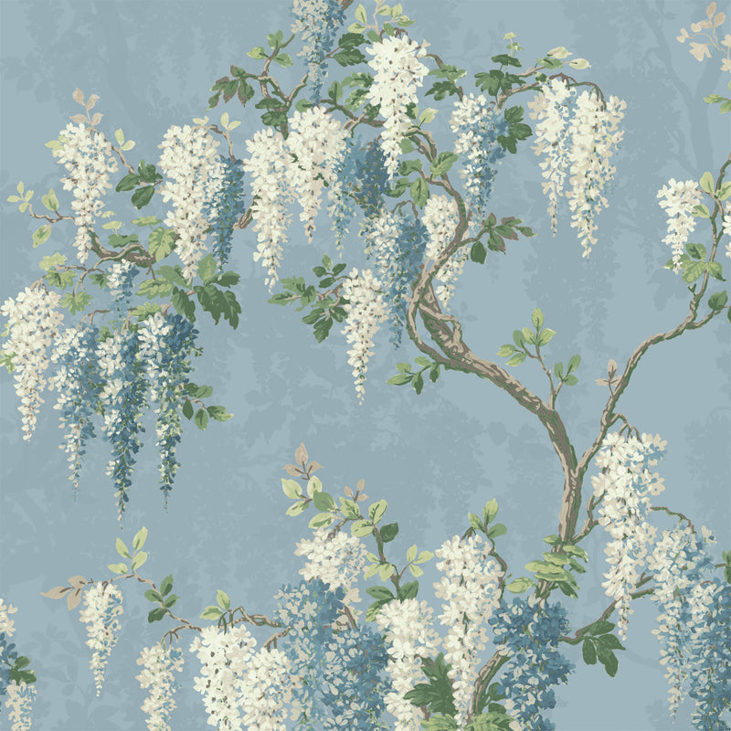 Wisteria Botanical Powder Blue Wallpaper