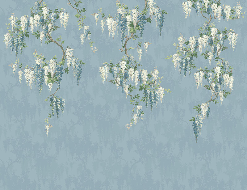 Wisteria Botanical Powder Blue Mural