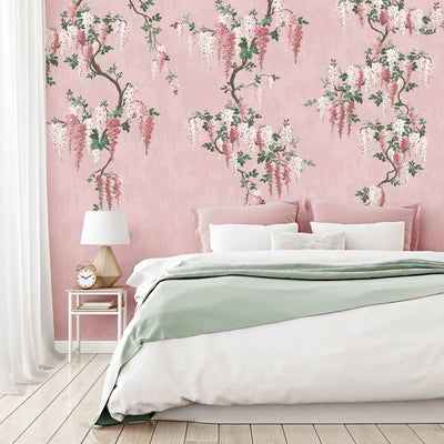 Wisteria Botanical Pink Bloom Mural