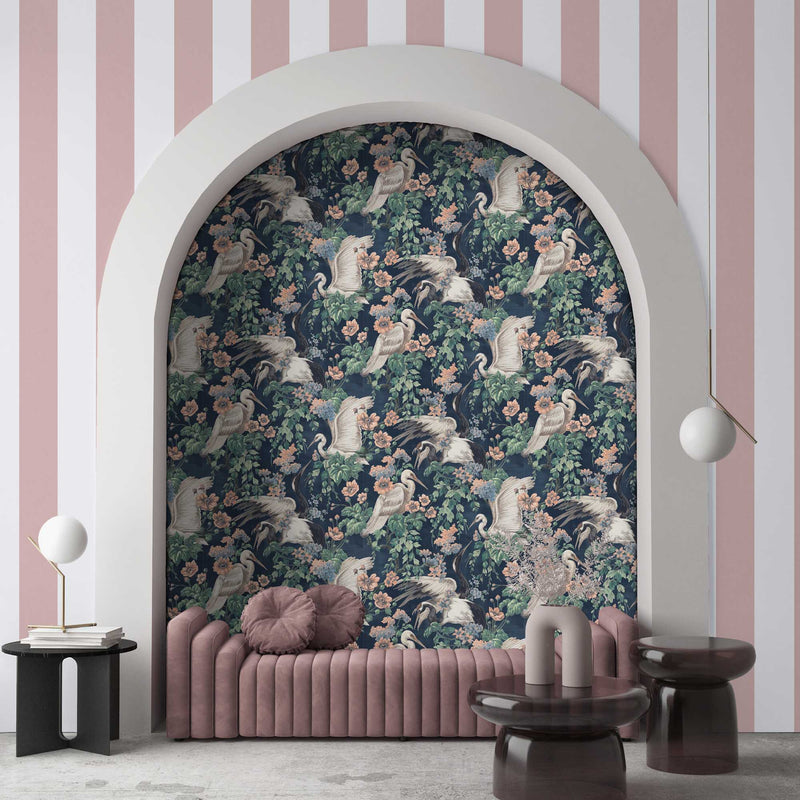 Maurice Navy/Coral Wallpaper