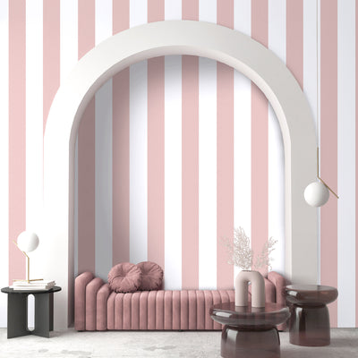 Awning Stripe Blush Pink Wallpaper