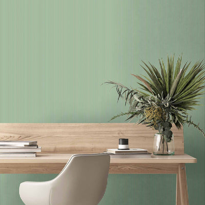 Matchstick Stripe Green/Magnolia Wallpaper