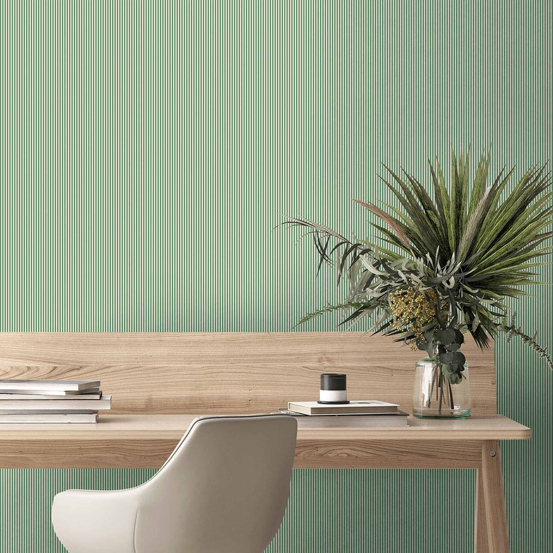 Matchstick Stripe Green/Magnolia Wallpaper