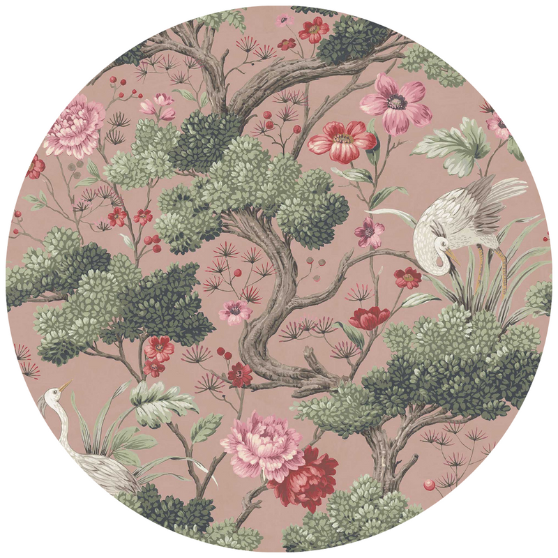Crane Bird Vintage Pink Linen Fabric