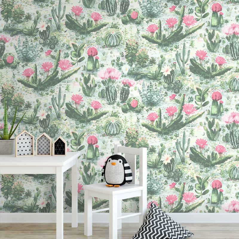 Cacti Green Pink Wallpaper