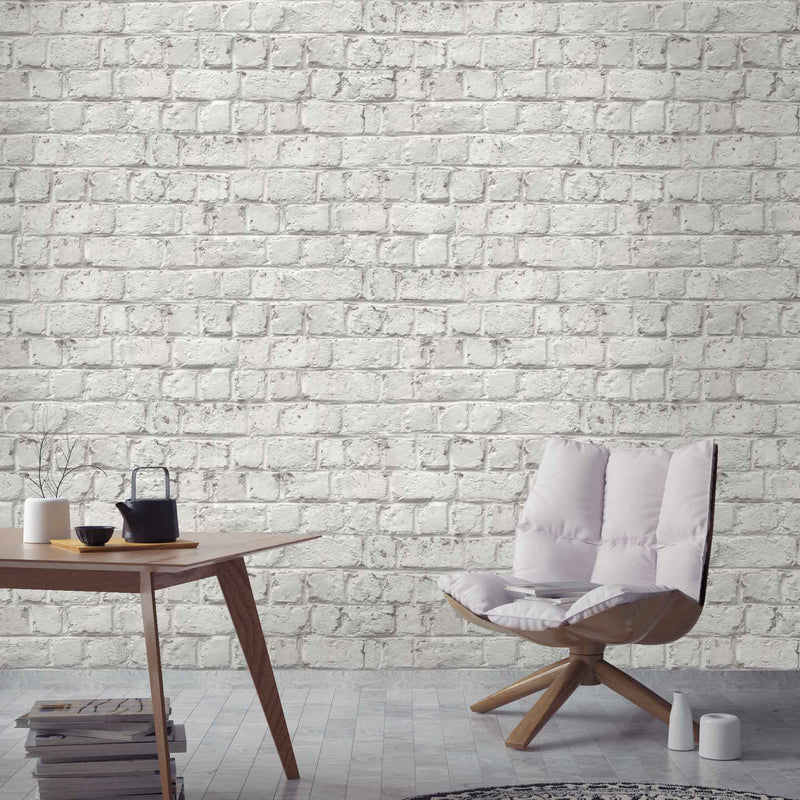 Cracked Painted White Brick Wallpaper