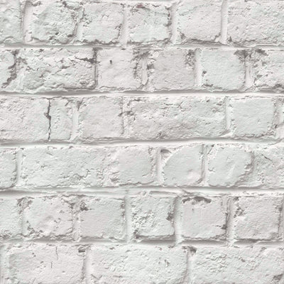 Cracked Painted White Brick Wallpaper