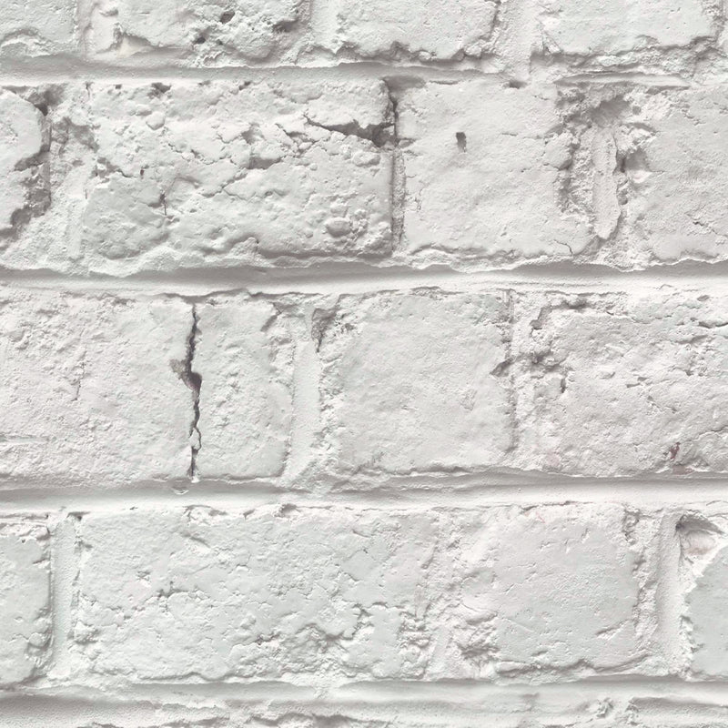 Cracked Painted White Brick Wallpaper