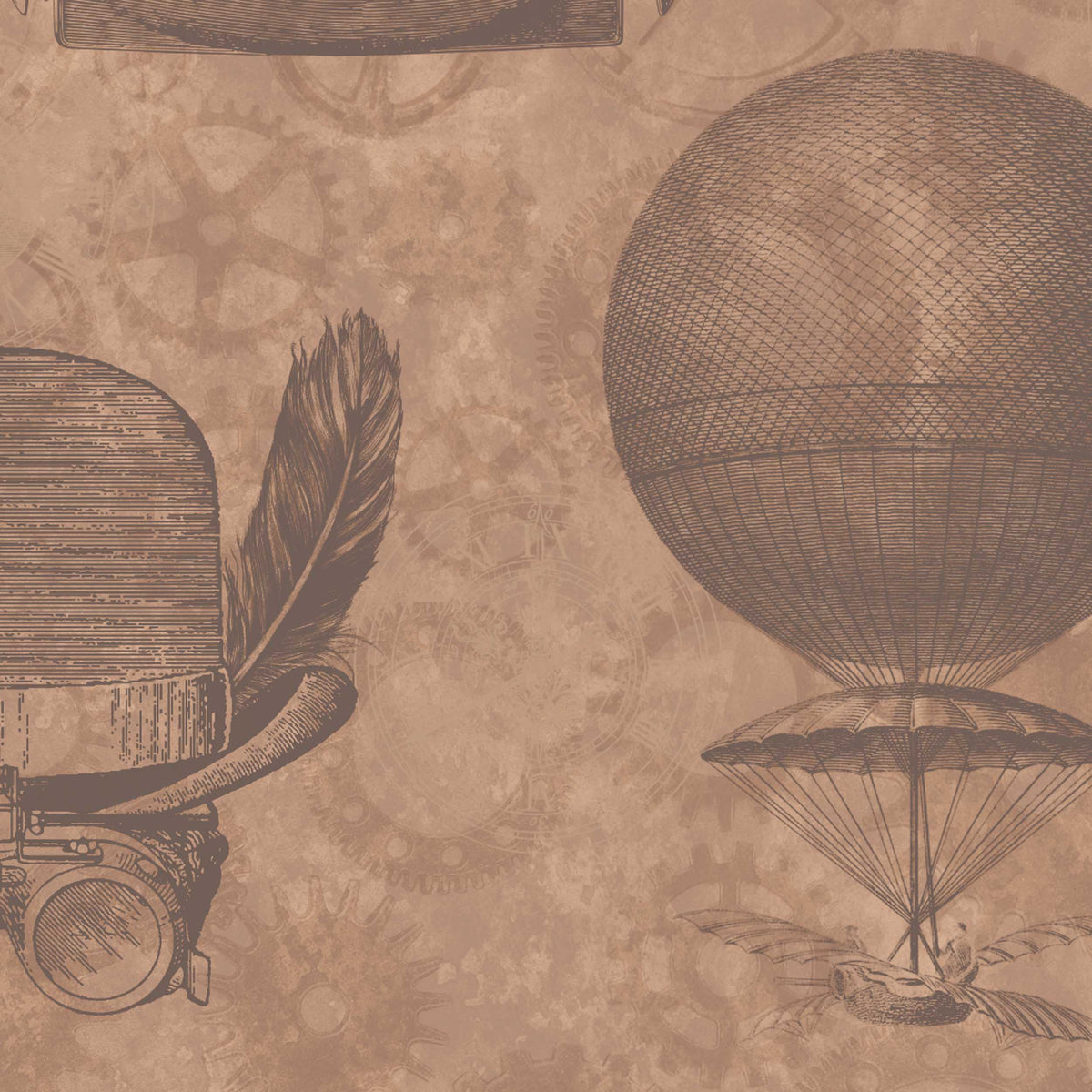 Flying Machines Tan Wallpaper – Steampunk-Inspired, Vintage Brown ...