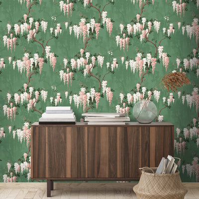 Wisteria Botanical Green Wallpaper
