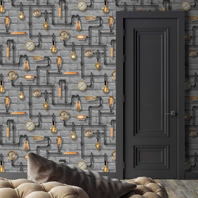 Steampunk Grey Wallpaper by Woodchip & Magnolia