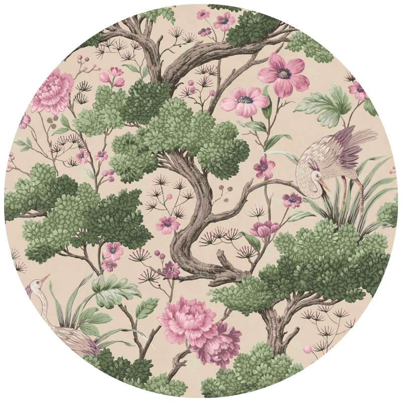 Crane Bird Rose Pink/Cream Linen Fabric