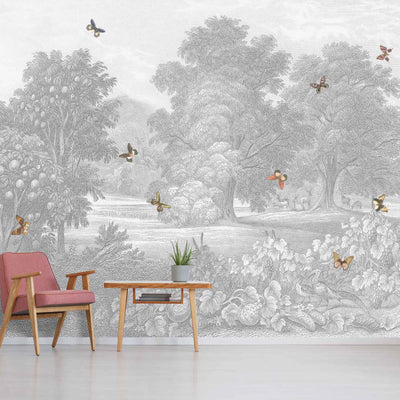 Land of Milk & Honey Butterflies Grey Mural