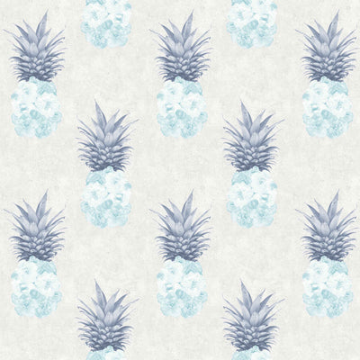 Floral Pineapple Feature Wallpaper in Duck Egg