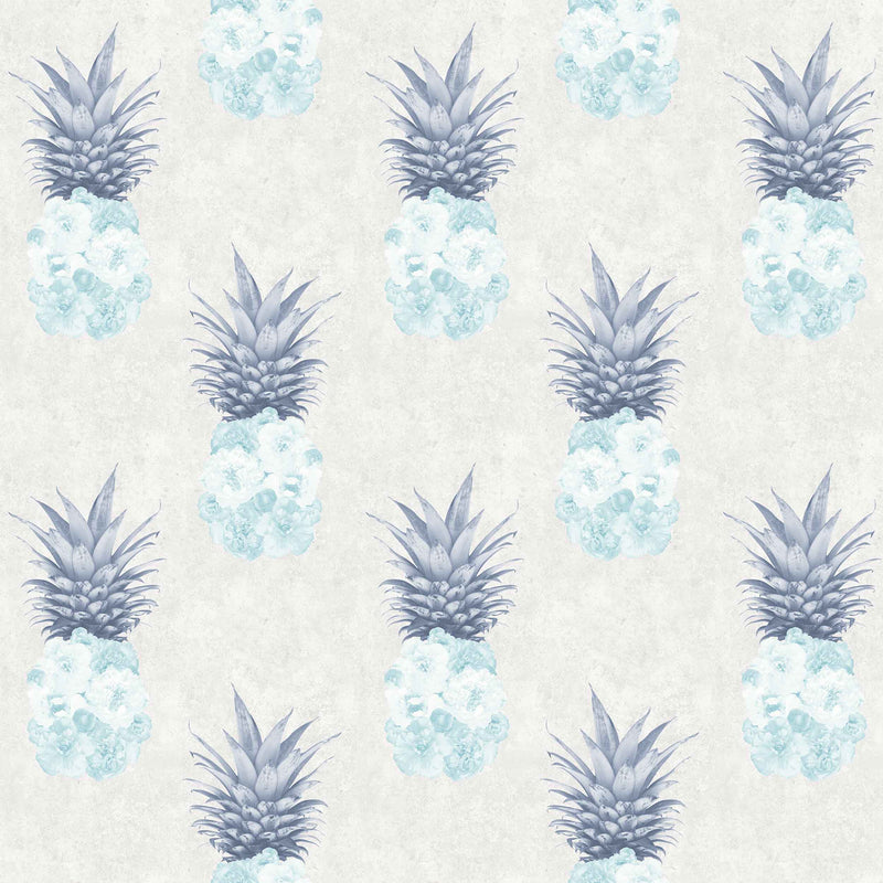 Floral Pineapple Feature Wallpaper in Duck Egg