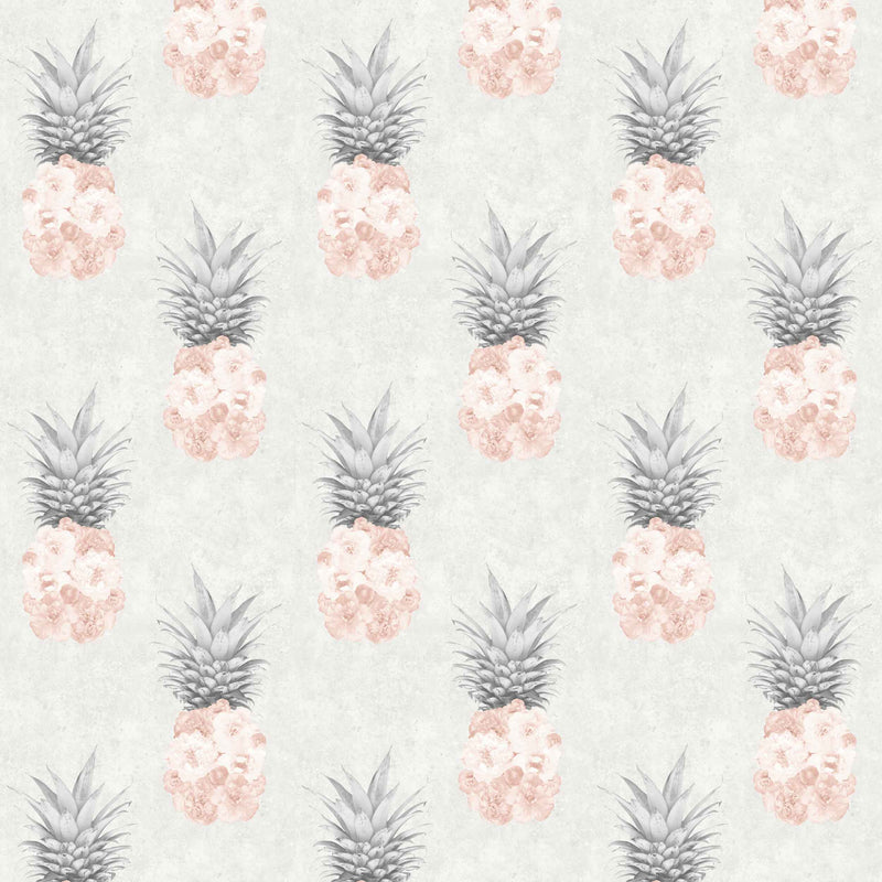 Floral Pineapple Feature Wallpaper in Blush Pink