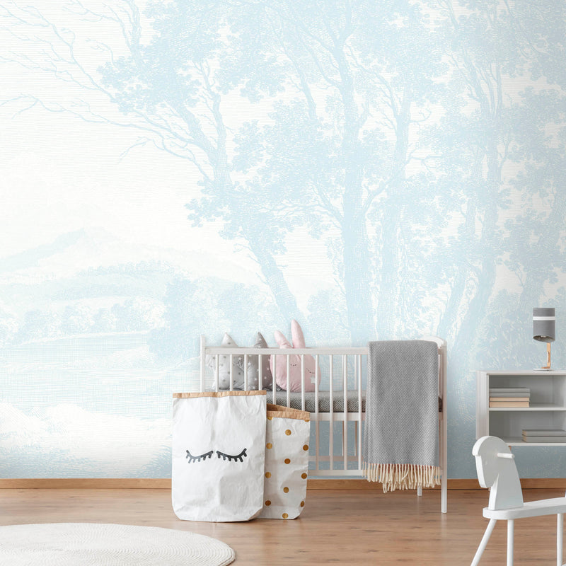 Peaceful Countryside Blue Wallpaper Mural by Woodchip and Mural